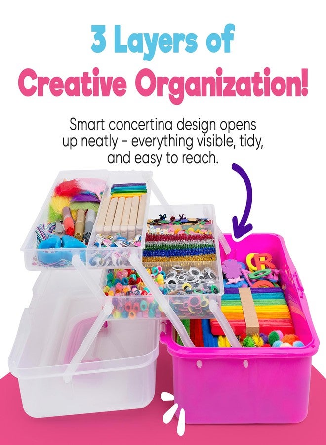 Blue Squid Arts & Crafts Box (Pink)- 2800+ pcs Deluxe Craft Supplies Box, 2 Drawers, 18 Compartments, Sturdy Handle - Art Crafting Kit Birthday Gifts for Kids, School Supply for Ages 4-12 - Image 2